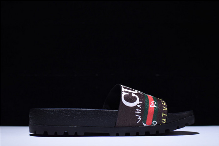 gc leather slide sandal with gg logo mens